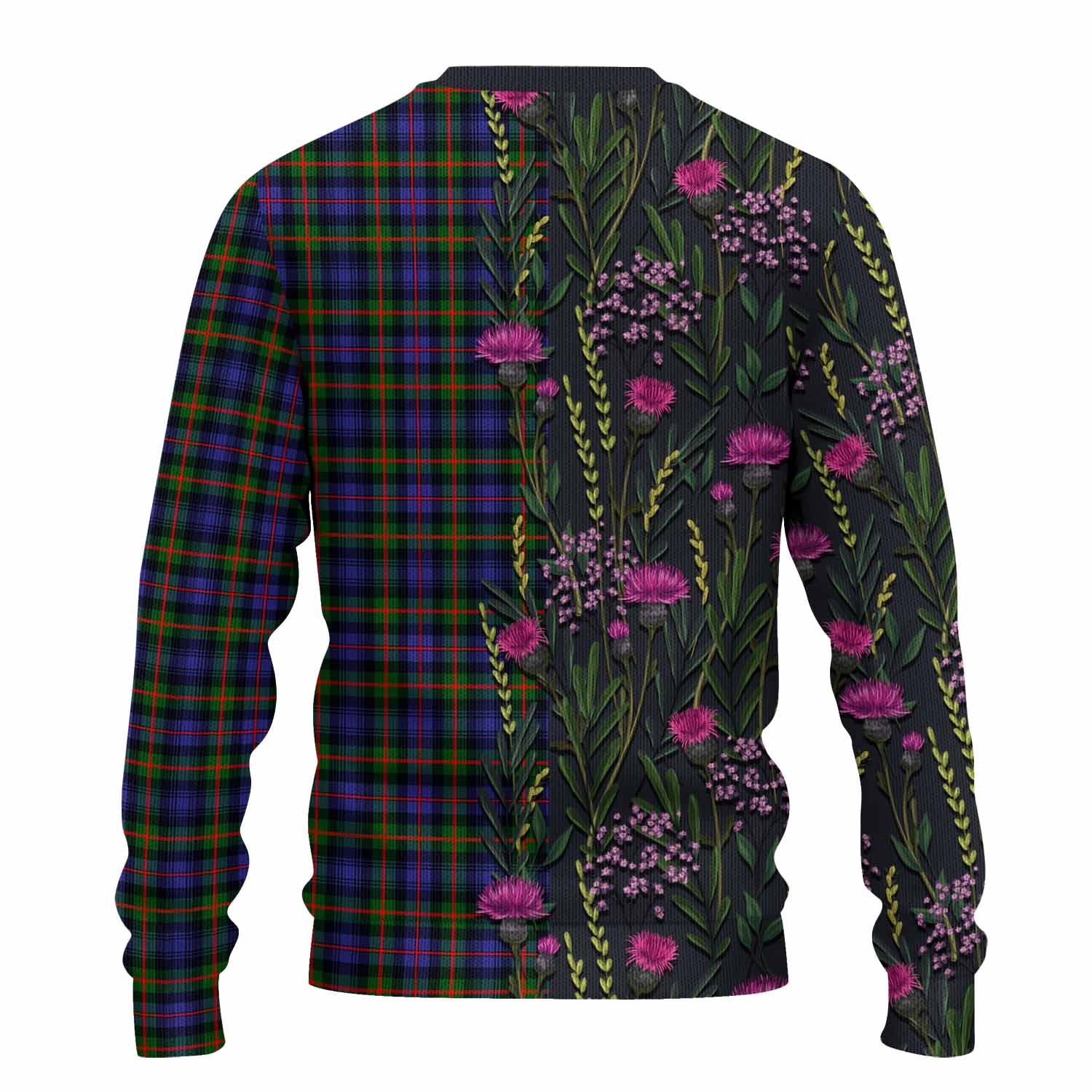 Fleming Family Crest Tartan Knitted Sweater Scottish Thistle Flower Pattern Half Style - Tartan Vibes Clothing