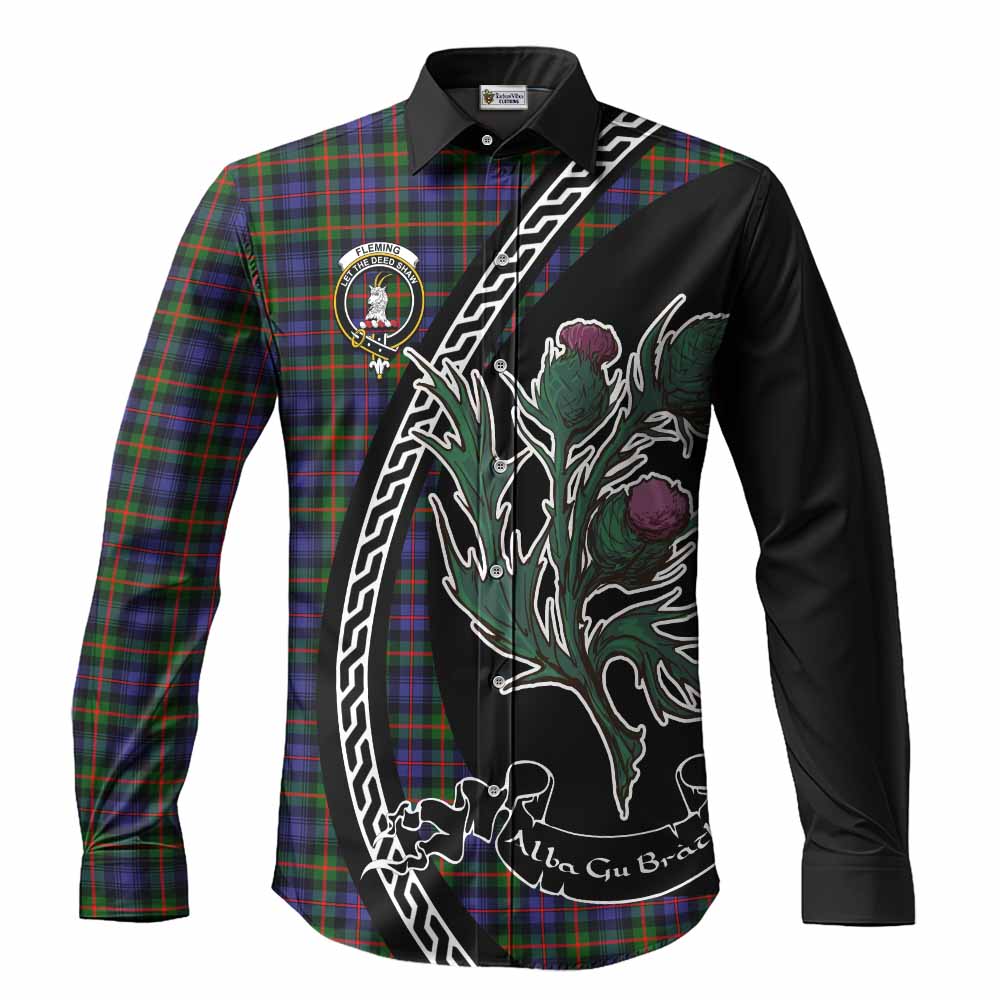 Fleming Family Crest Tartan Long Sleeve Button Shirts Alba Thistle Inspired - Tartan Vibes Clothing