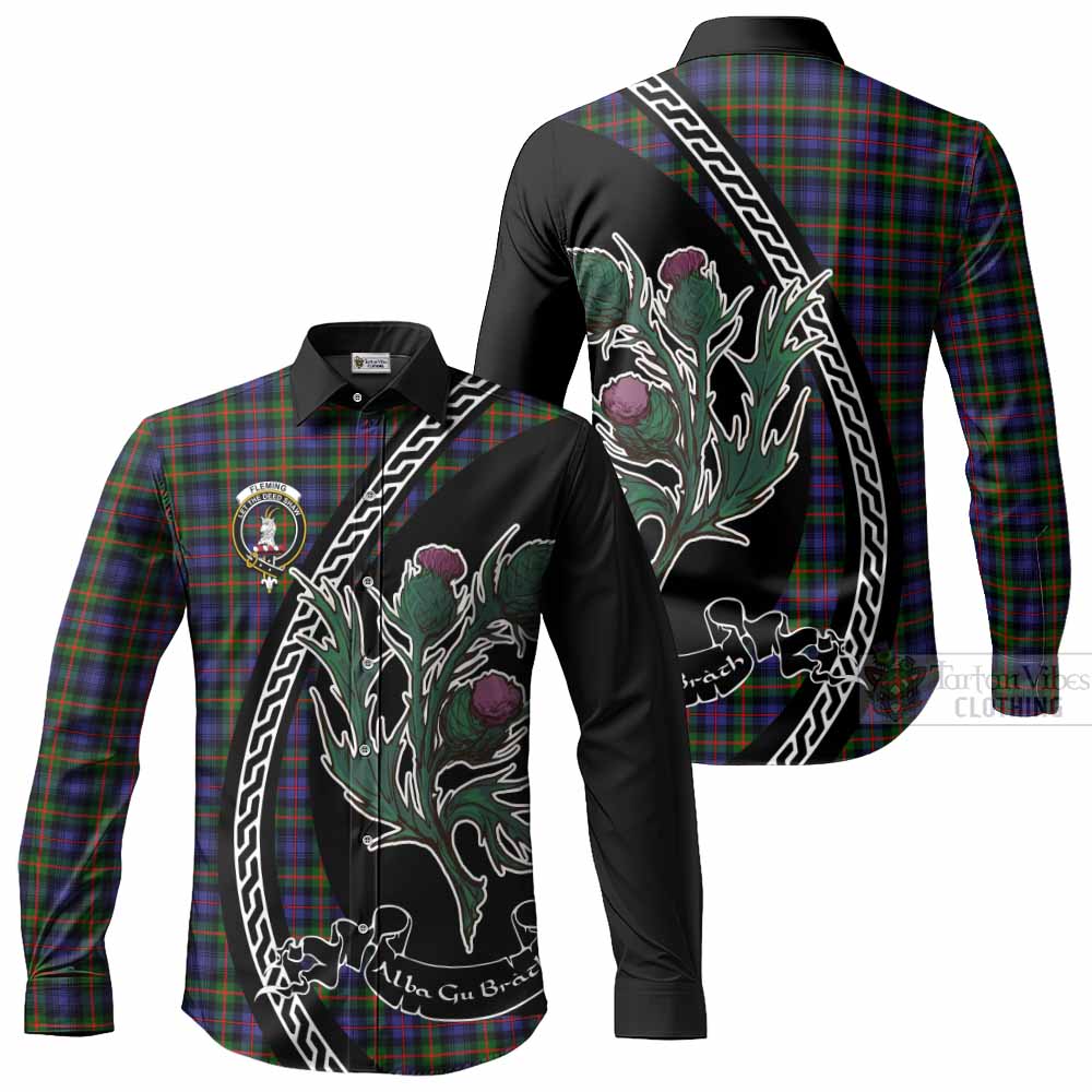 Fleming Family Crest Tartan Long Sleeve Button Shirts Alba Thistle Inspired - Tartan Vibes Clothing