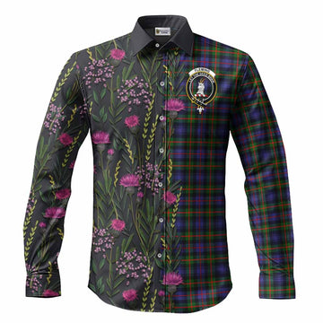 Fleming Family Crest Tartan Long Sleeve Button Shirts Scottish Thistle Flower Pattern Half Style