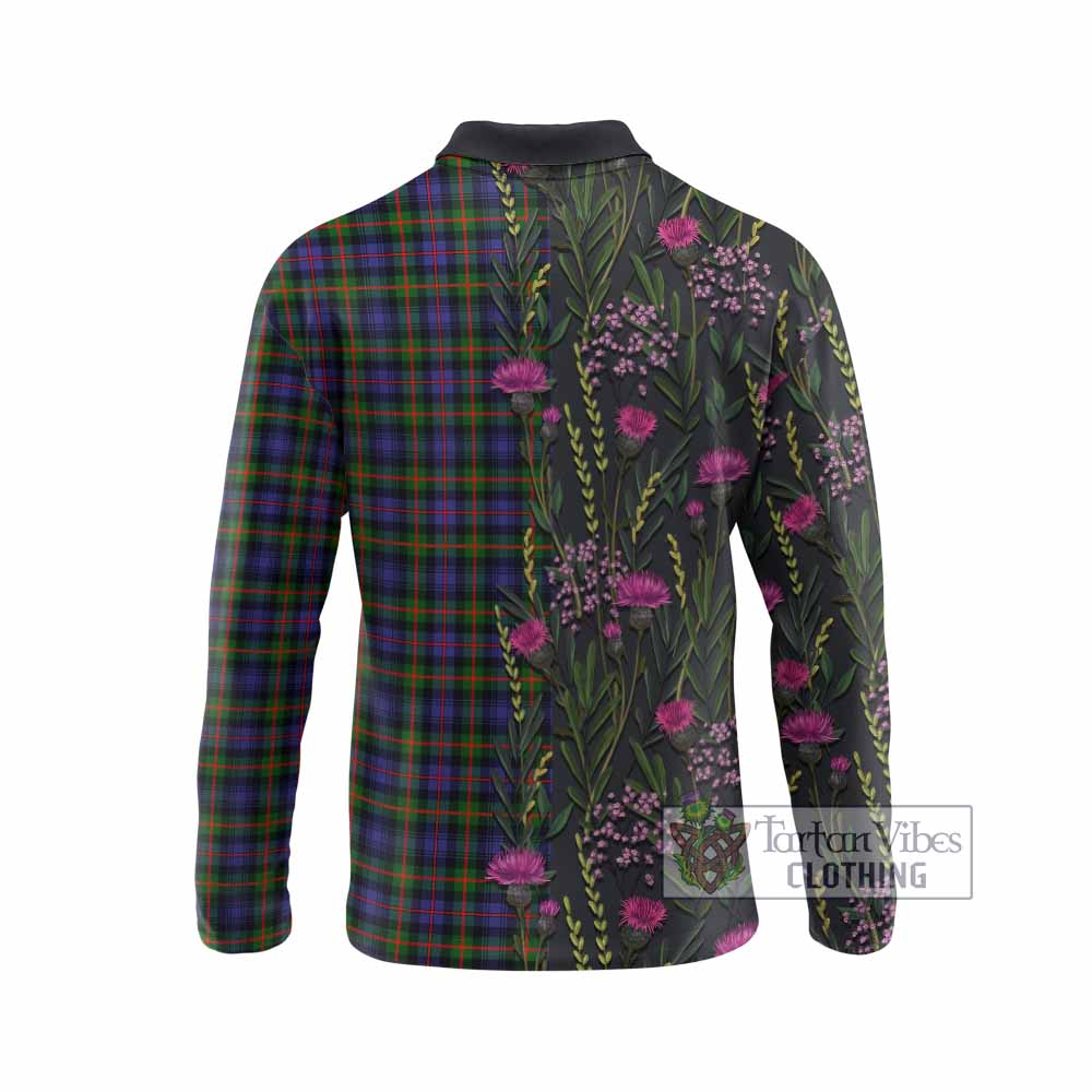 Fleming Family Crest Tartan Long Sleeve Polo Shirt Scottish Thistle Flower Pattern Half Style - Tartan Vibes Clothing