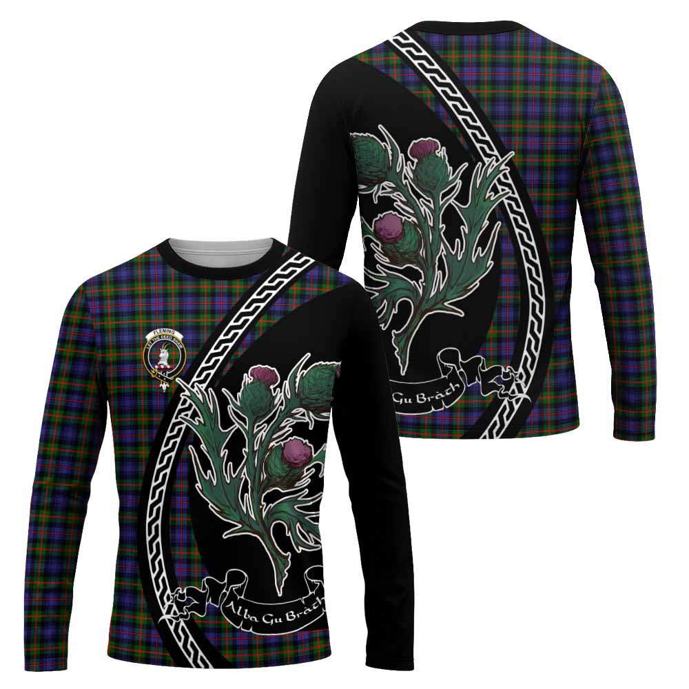 Fleming Family Crest Tartan Long Sleeve T-Shirt Alba Thistle Inspired - Tartan Vibes Clothing