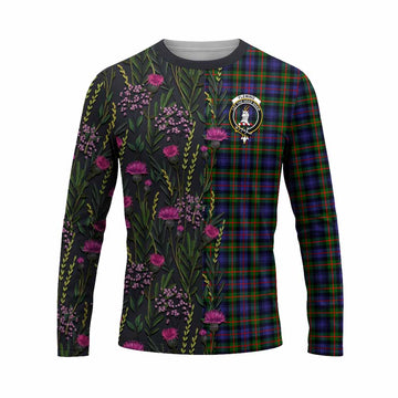 Fleming Family Crest Tartan Long Sleeve T-Shirt Scottish Thistle Flower Pattern Half Style - Tartan Vibes Clothing