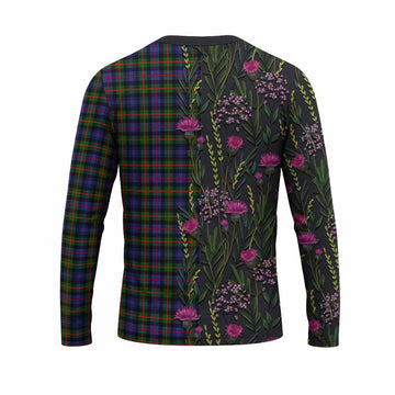 Fleming Family Crest Tartan Long Sleeve T-Shirt Scottish Thistle Flower Pattern Half Style - Tartan Vibes Clothing