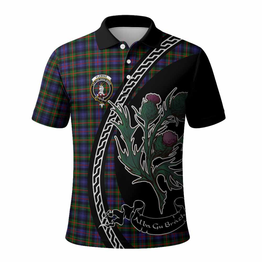 Fleming Family Crest Tartan Polo Shirt Alba Thistle Inspired - Tartan Vibes Clothing