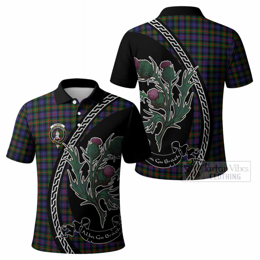 Fleming Family Crest Tartan Polo Shirt Alba Thistle Inspired - Tartan Vibes Clothing