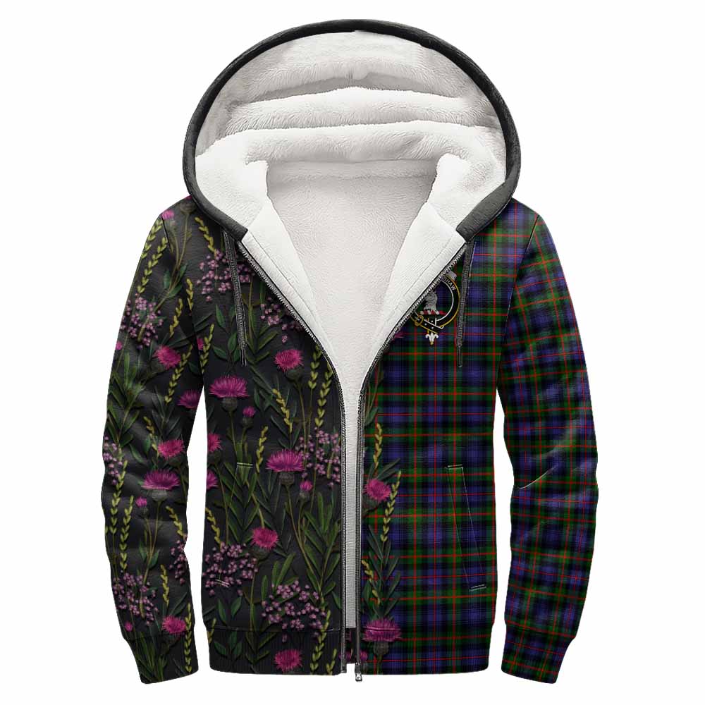 Fleming Family Crest Tartan Sherpa Hoodie Scottish Thistle Flower Pattern Half Style - Tartan Vibes Clothing