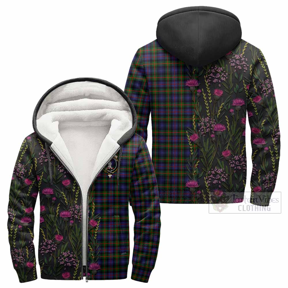 Fleming Family Crest Tartan Sherpa Hoodie Scottish Thistle Flower Pattern Half Style - Tartan Vibes Clothing