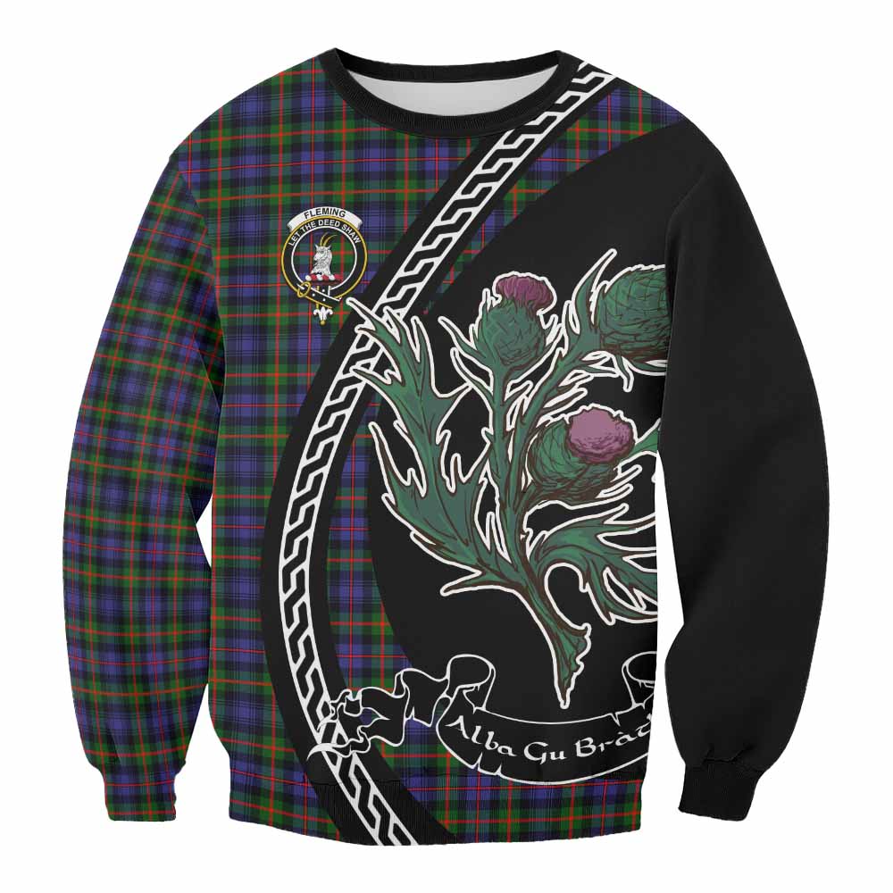 Fleming Family Crest Tartan Sweatshirt Alba Thistle Inspired - Tartan Vibes Clothing