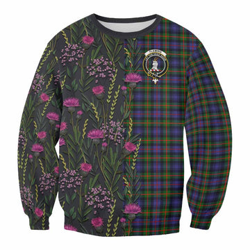 Fleming Family Crest Tartan Sweatshirt Scottish Thistle Flower Pattern Half Style