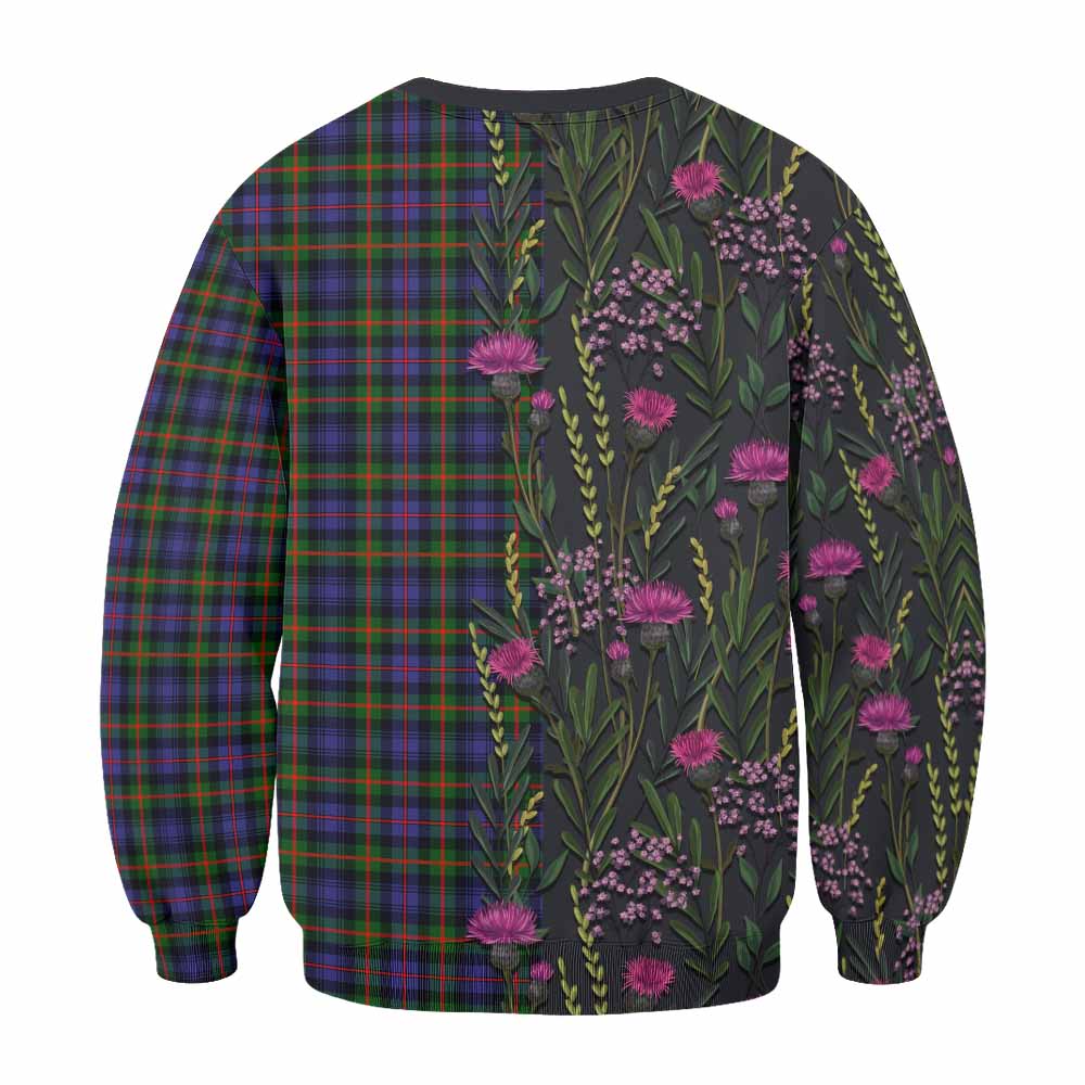 Fleming Family Crest Tartan Sweatshirt Scottish Thistle Flower Pattern Half Style - Tartan Vibes Clothing