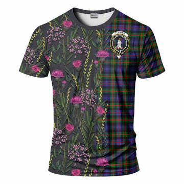 Fleming Family Crest Tartan T-Shirt Scottish Thistle Flower Pattern Half Style - Tartan Vibes Clothing