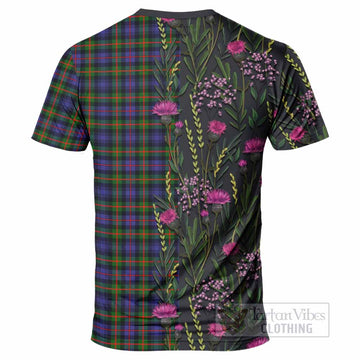 Fleming Family Crest Tartan T-Shirt Scottish Thistle Flower Pattern Half Style - Tartan Vibes Clothing