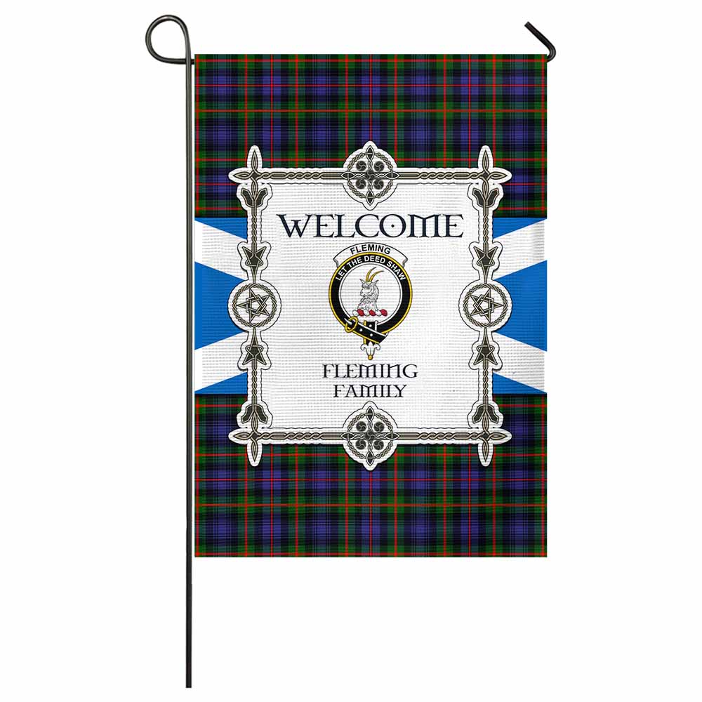 Fleming Family Crest Tartan Welcome Garden Flag Saltire Harmony Style - Tartan Vibes Clothing