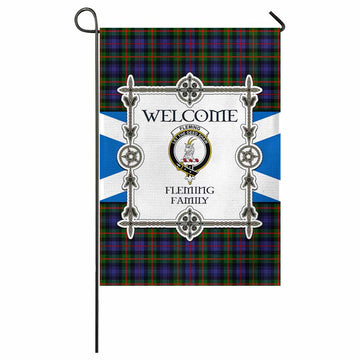 Fleming Family Crest Tartan Welcome Garden Flag Saltire Harmony Style