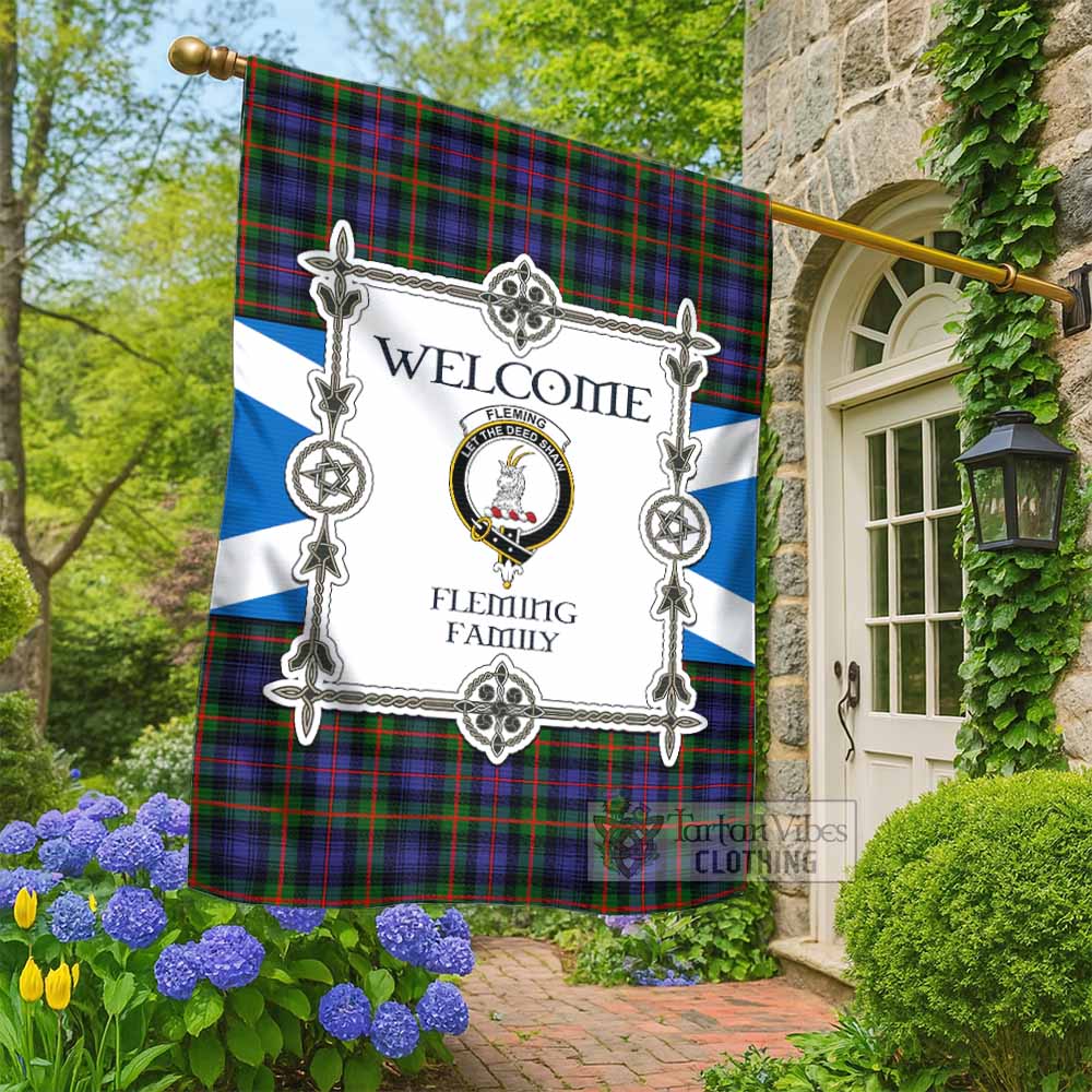 Fleming Family Crest Tartan Welcome Garden Flag Saltire Harmony Style - Tartan Vibes Clothing