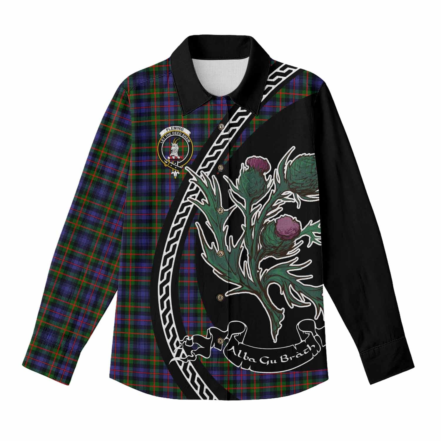 Fleming Family Crest Tartan Women Casual Shirt Alba Thistle Inspired - Tartan Vibes Clothing