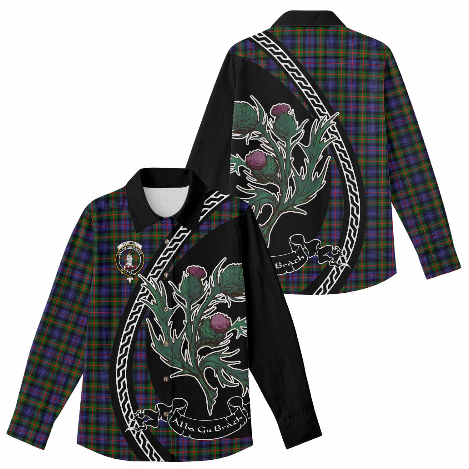 Fleming Family Crest Tartan Women Casual Shirt Alba Thistle Inspired - Tartan Vibes Clothing