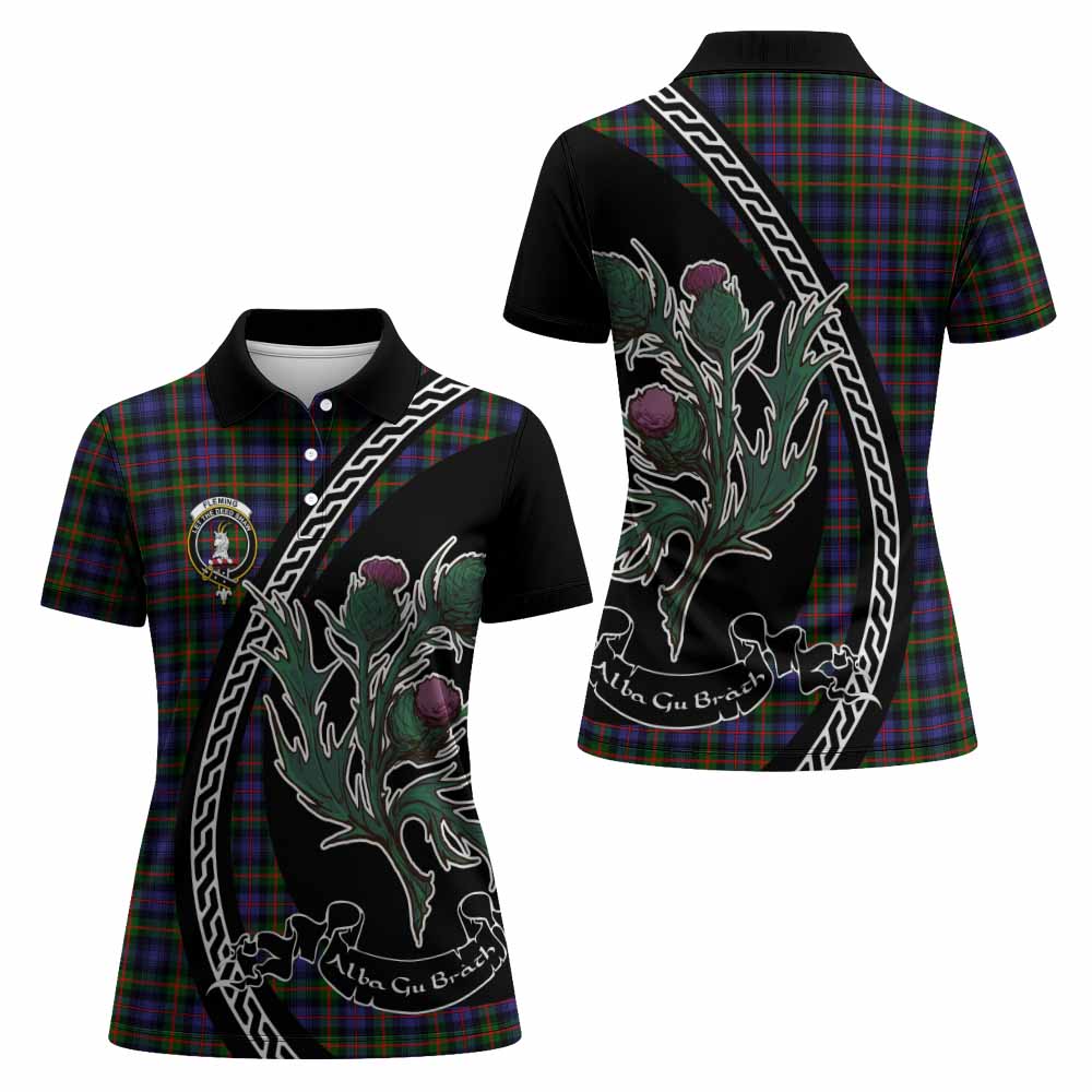 Fleming Family Crest Tartan Women Polo Shirt Alba Thistle Inspired - Tartan Vibes Clothing