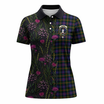 Fleming Family Crest Tartan Women Polo Shirt Scottish Thistle Flower Pattern Half Style