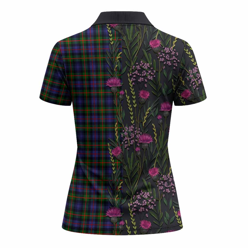 Fleming Family Crest Tartan Women Polo Shirt Scottish Thistle Flower Pattern Half Style - Tartan Vibes Clothing