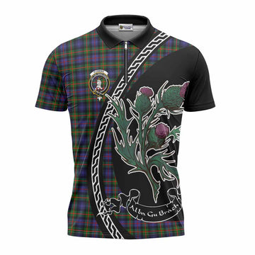 Fleming Family Crest Tartan Zipper Polo Shirt Alba Thistle Inspired