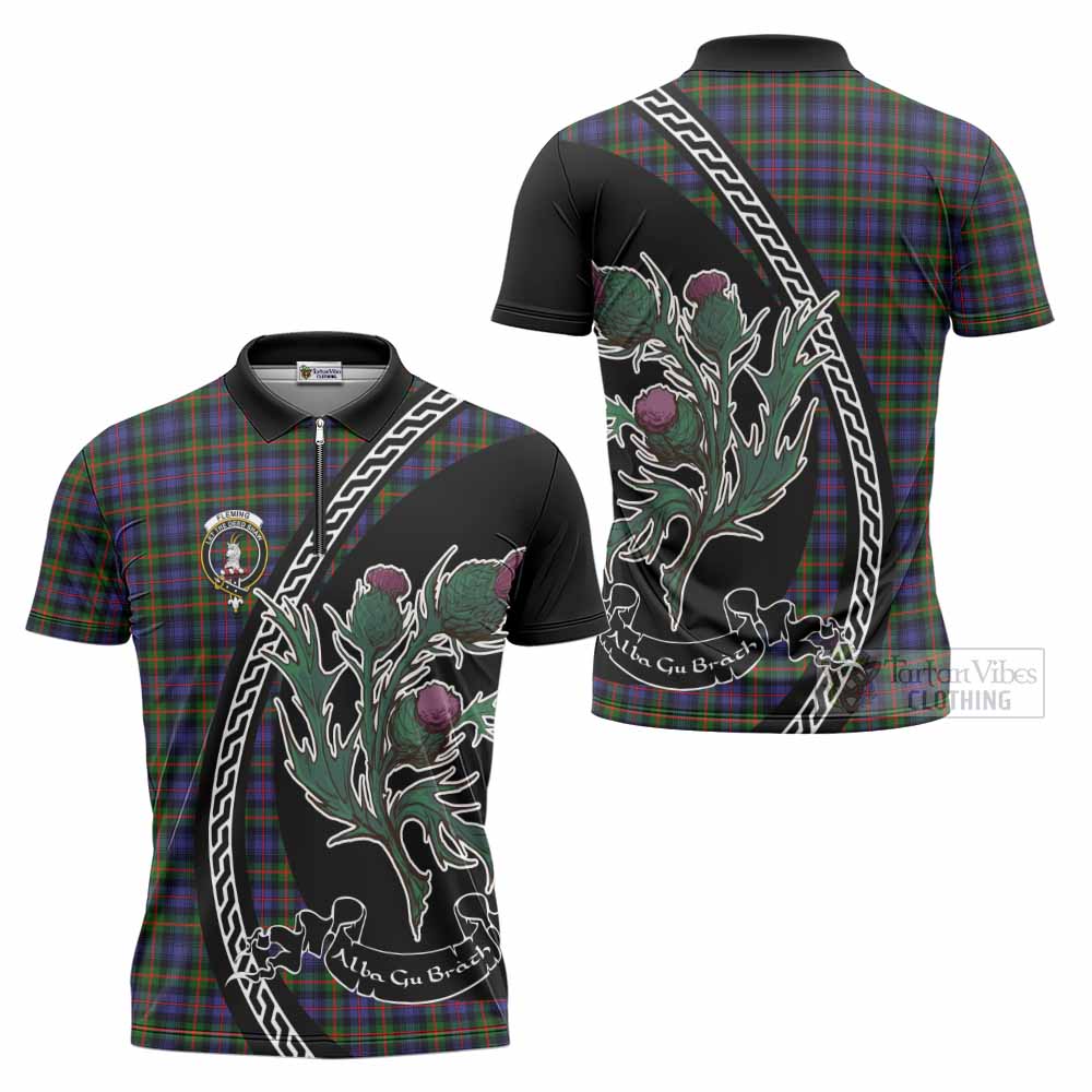 Fleming Family Crest Tartan Zipper Polo Shirt Alba Thistle Inspired - Tartan Vibes Clothing