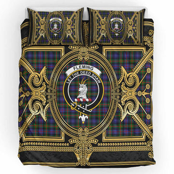 Fleming Scottish Tartan Crest Bedding Set Royal Stylized
