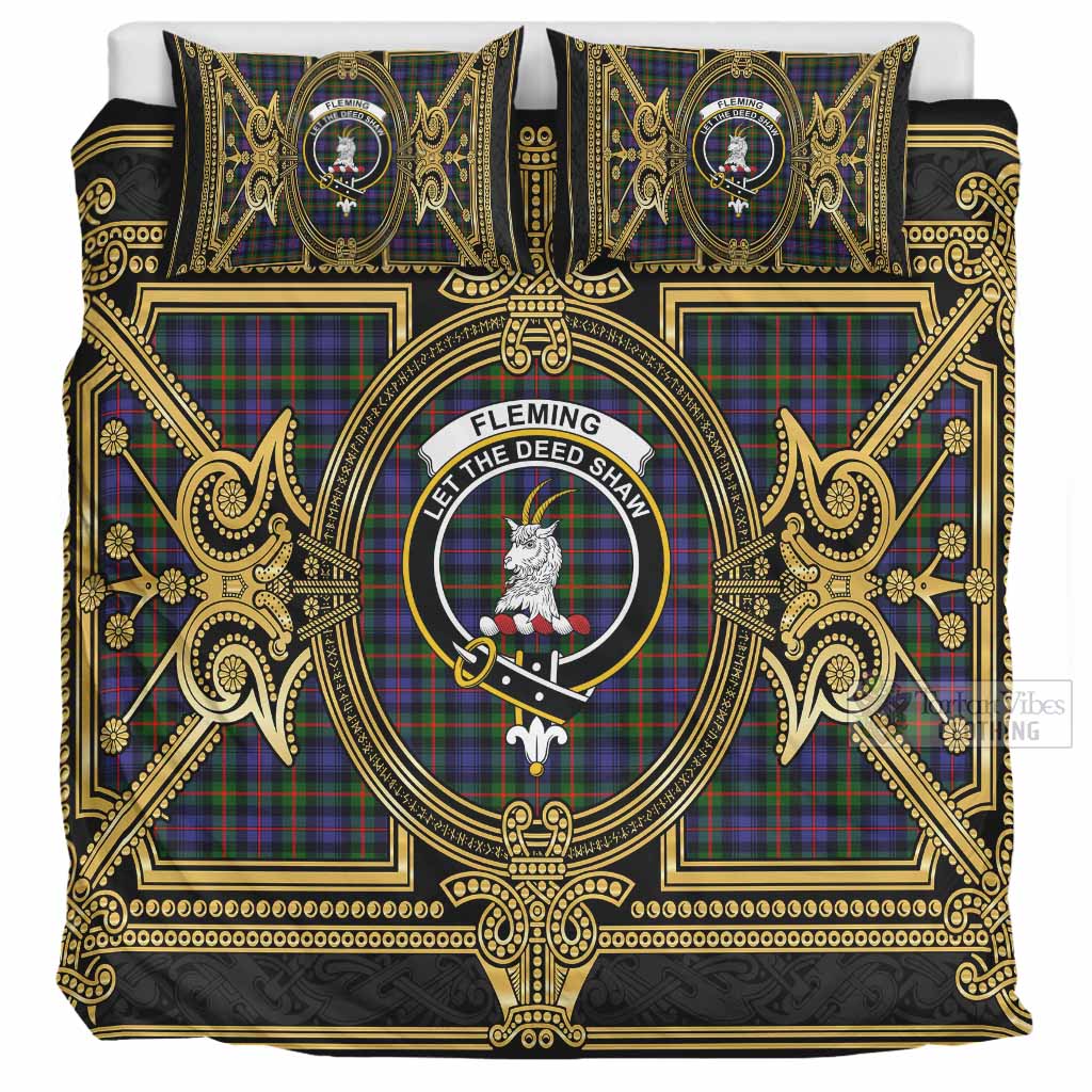 Fleming Scottish Tartan Crest Bedding Set Royal Stylized