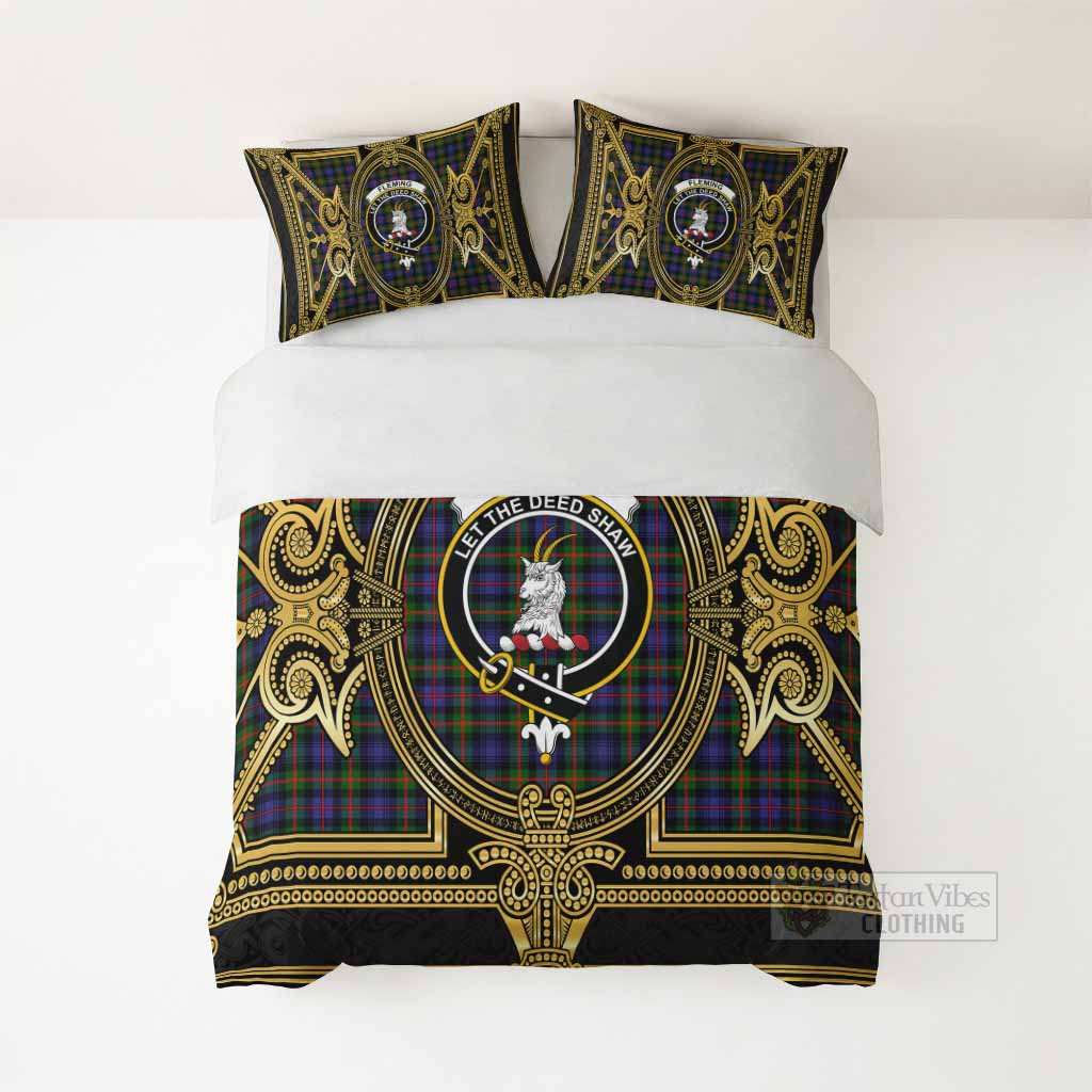 Fleming Scottish Tartan Crest Bedding Set Royal Stylized