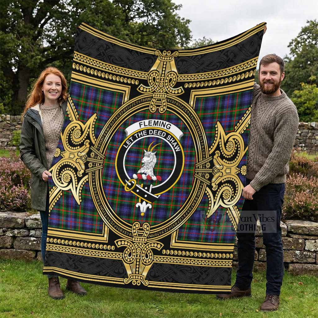 Fleming Scottish Tartan Crest Blanket Royal Stylized - Tartan Vibes Clothing