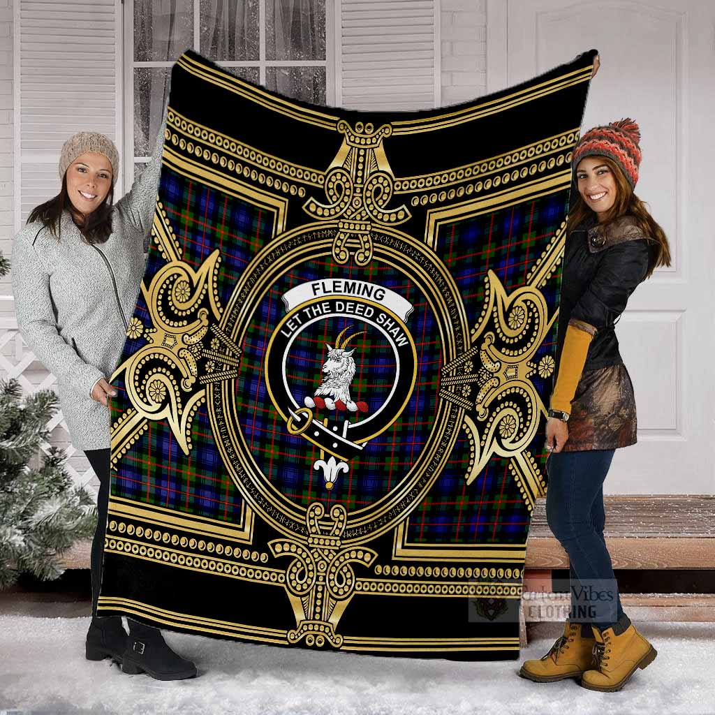 Fleming Scottish Tartan Crest Blanket Royal Stylized - Tartan Vibes Clothing
