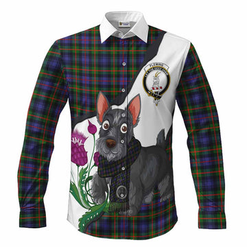 Fleming Scottish Terrier Tartan Crest Long Sleeve Button Shirts Thistle Heritage Art