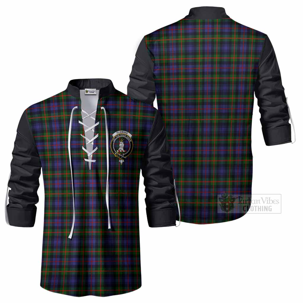 Fleming Tartan Accent Ghillie Shirt with Family Crest
