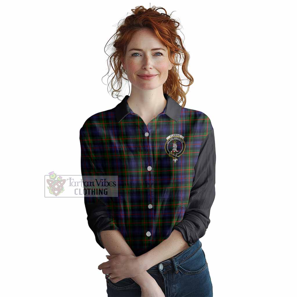 Fleming Tartan Accent Women Casual Shirt with Family Crest