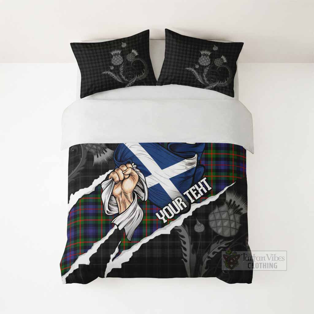 Fleming Tartan Bedding Set Hands with Scotland National Flags - Tartan Vibes Clothing