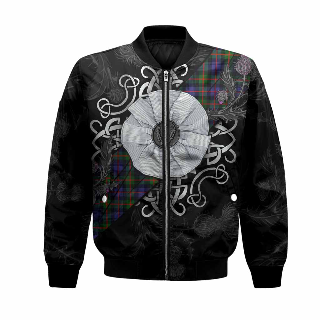 Fleming Tartan Bomber Jacket Jacobite White Rose Unisex Black - Tartan Vibes Clothing