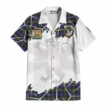 Fleming Tartan Cotton Hawaiian Shirt with Family Crest and Lion Rampant Grunge Style