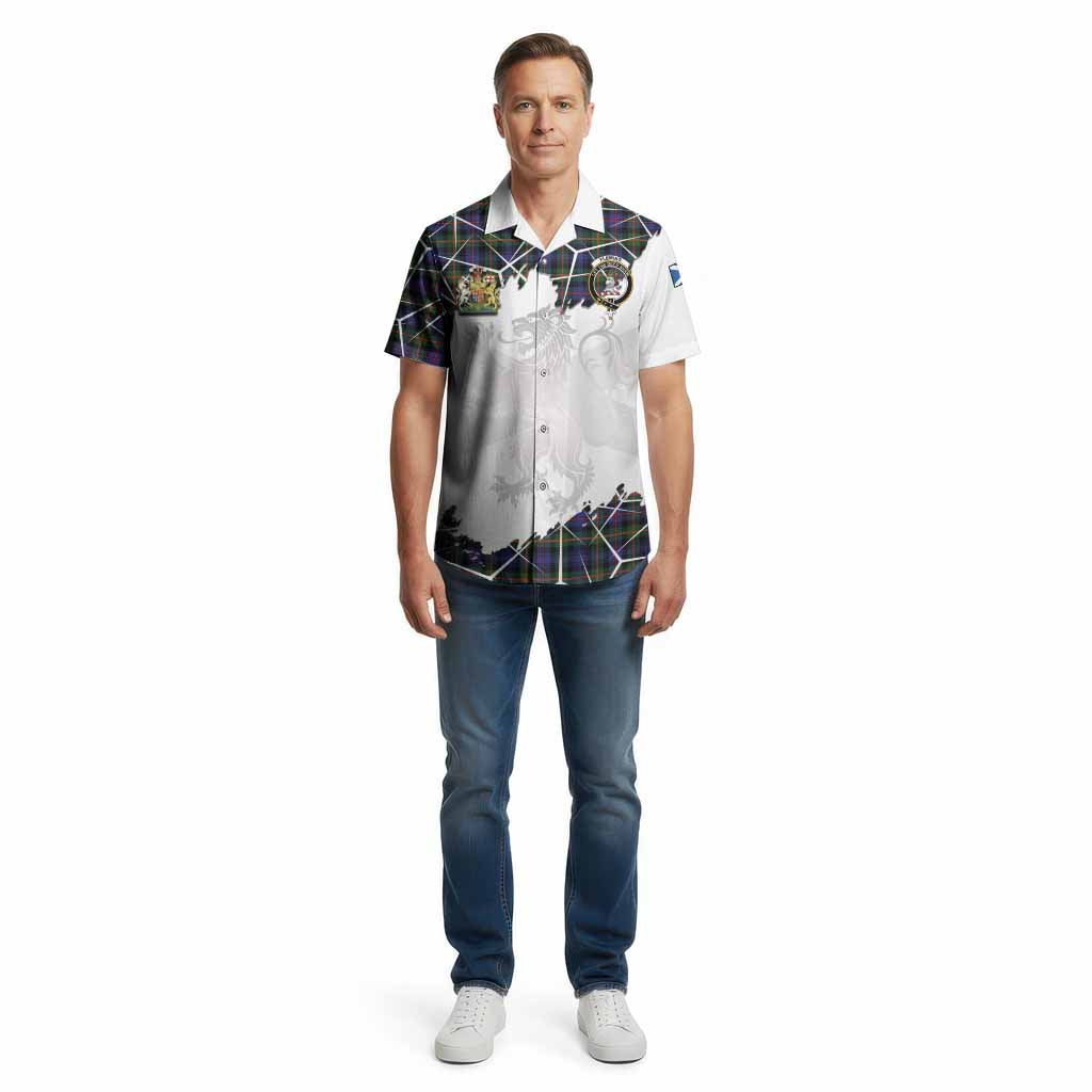 Fleming Tartan Cotton Hawaiian Shirt with Family Crest and Lion Rampant Grunge Style