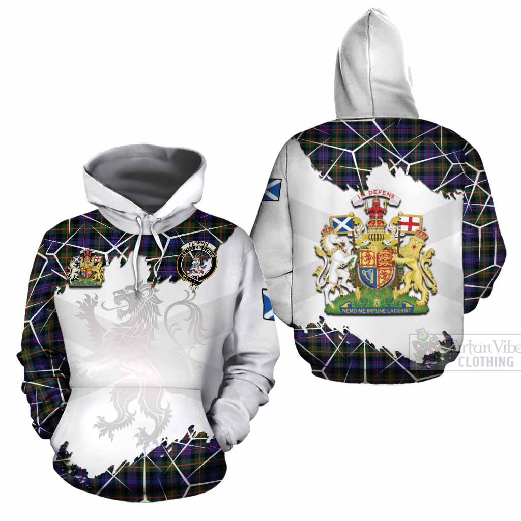 Fleming Tartan Cotton Hoodie with Family Crest and Lion Rampant Grunge Style