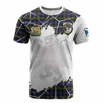 Fleming Tartan Cotton T-shirt with Family Crest and Lion Rampant Grunge Style