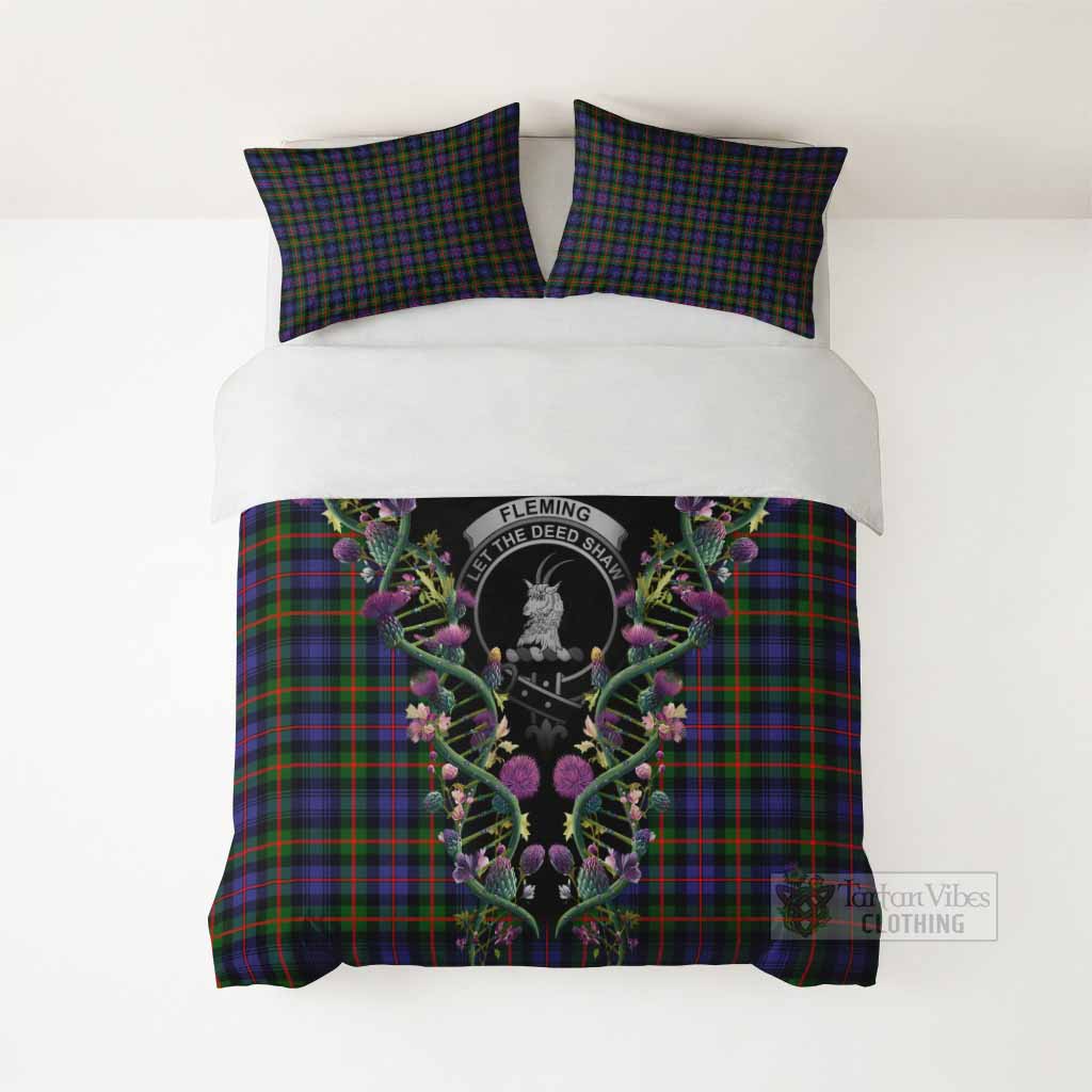 Fleming Tartan Crest Bedding Set Scottish Heritage Thistle DNA