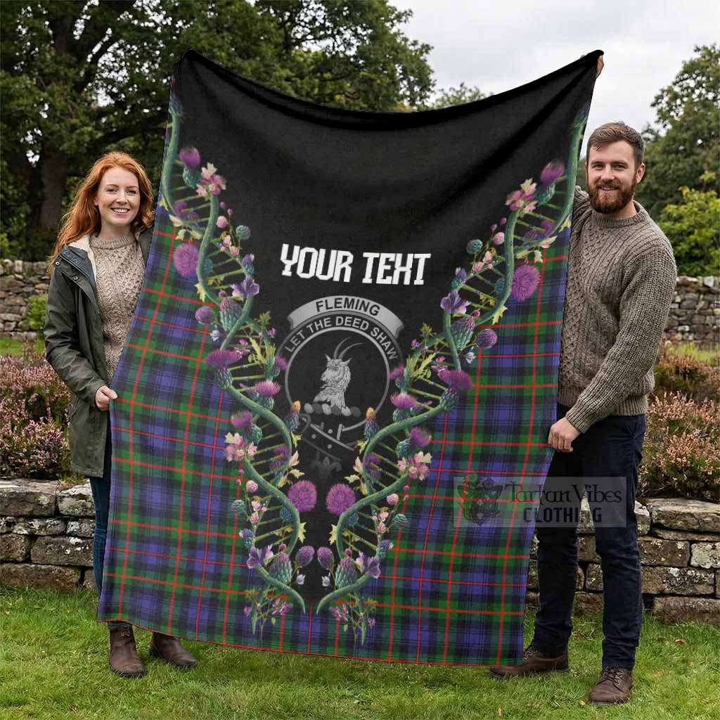 Fleming Tartan Crest Blanket Scottish Heritage Thistle DNA