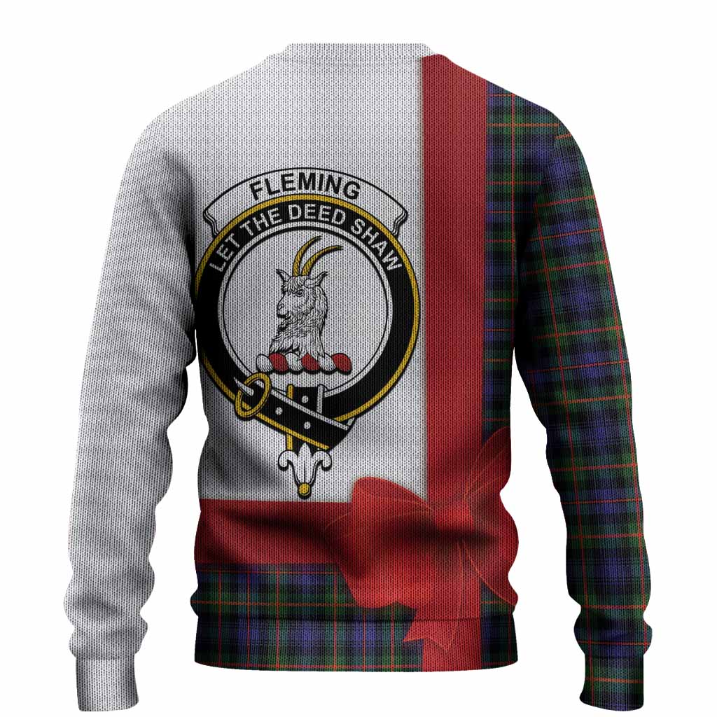 Fleming Tartan Crest Christmas Christmas Ugly Sweater Highland Cow Bagpipes Coquette Bow Style