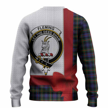 Fleming Tartan Crest Christmas Christmas Ugly Sweater Highland Cow Bagpipes Coquette Bow Style
