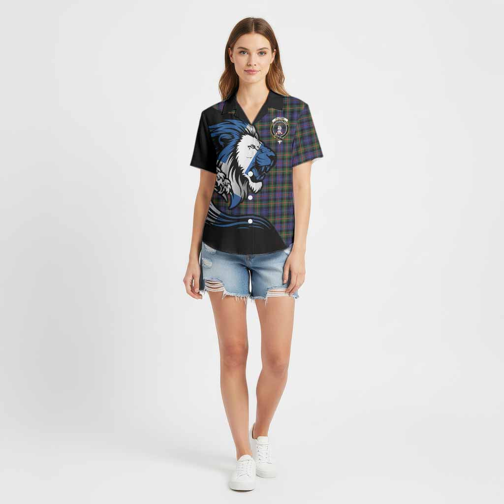 Fleming Tartan Crest Cotton Hawaiian Shirt Scottish Golden Lions Wave Flow