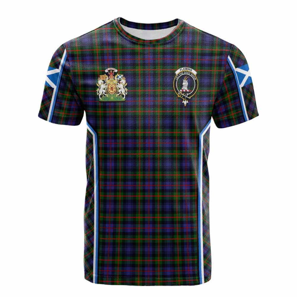 Fleming Tartan Crest Cotton T-shirt Scotland Coat of Arm Flag Style - Tartan Vibes Clothing