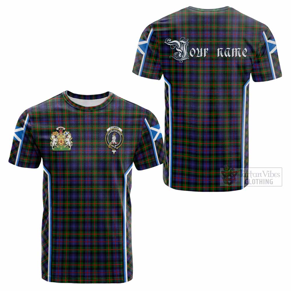 Fleming Tartan Crest Cotton T-shirt Scotland Coat of Arm Flag Style - Tartan Vibes Clothing