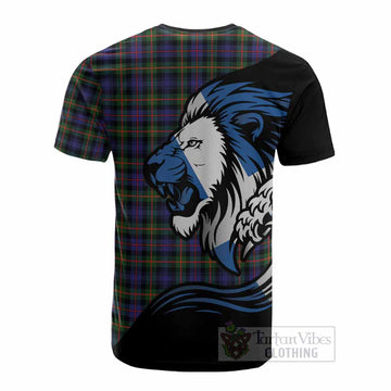 Fleming Tartan Crest Cotton T-shirt Scottish Golden Lions Wave Flow