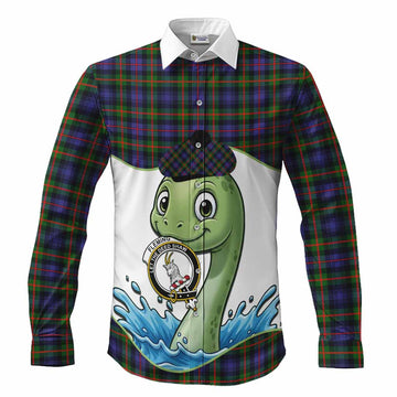 Fleming Tartan Crest Cute Nessie Long Sleeve Button Shirts Scottish Loch Ness Monster